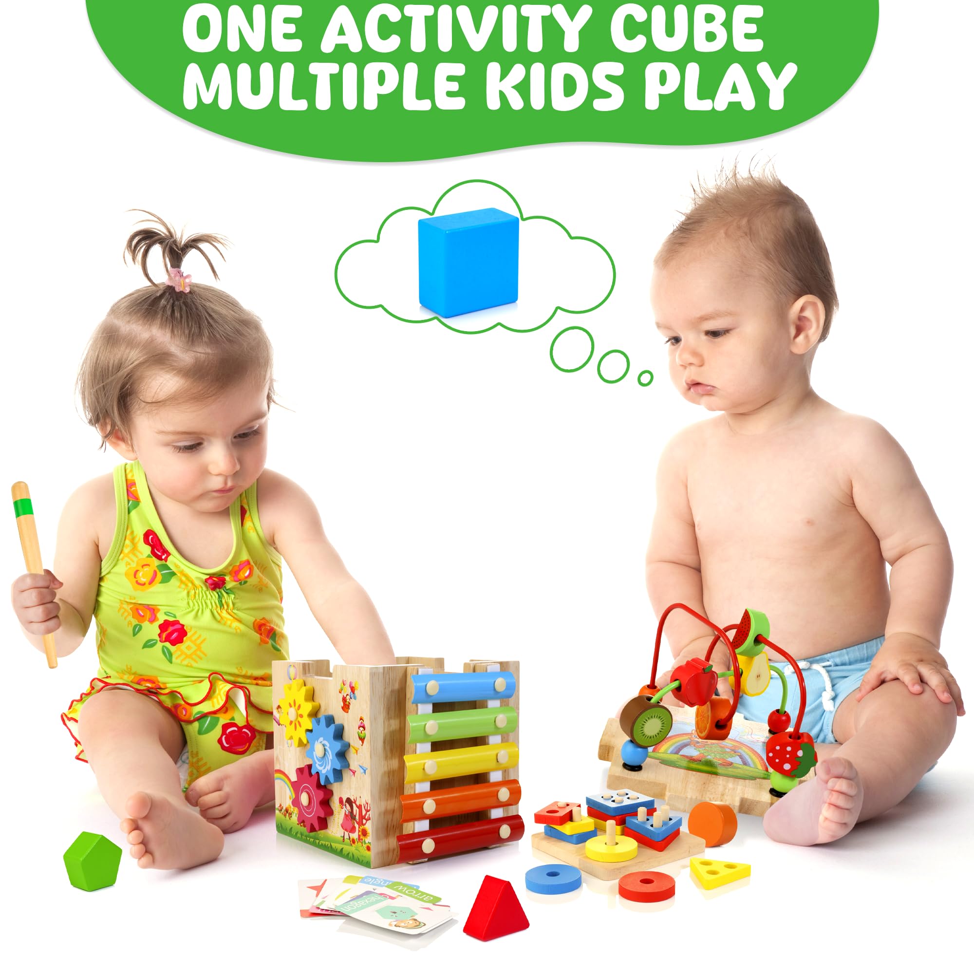 8-in-1 Montessori Wooden Activity Cube – Educational Toy with Word Cards – Ages 1+-Windsor Avenue Toys