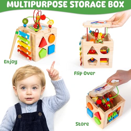 8-in-1 Montessori Wooden Activity Cube – Educational Toy with Word Cards – Ages 1+-Windsor Avenue Toys