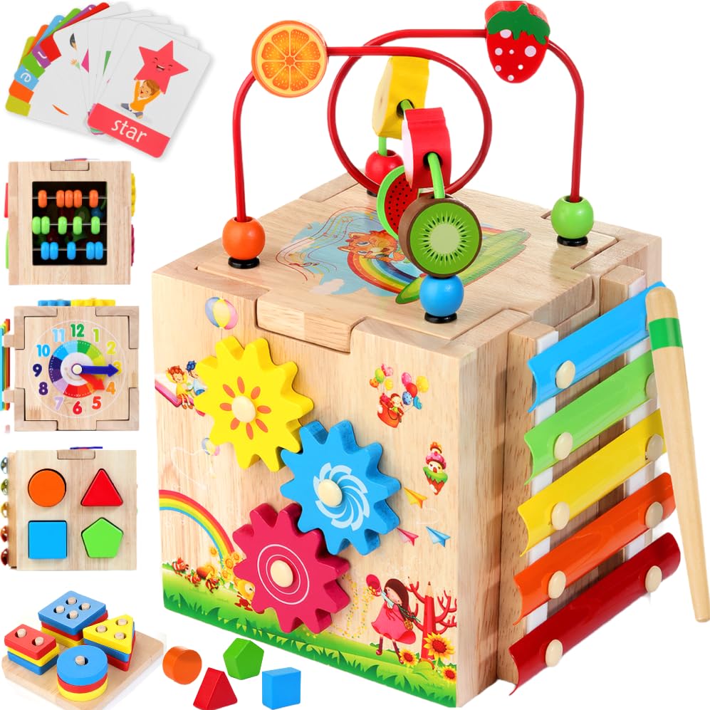 8-in-1 Montessori Wooden Activity Cube – Educational Toy with Word Cards – Ages 1+-Windsor Avenue Toys