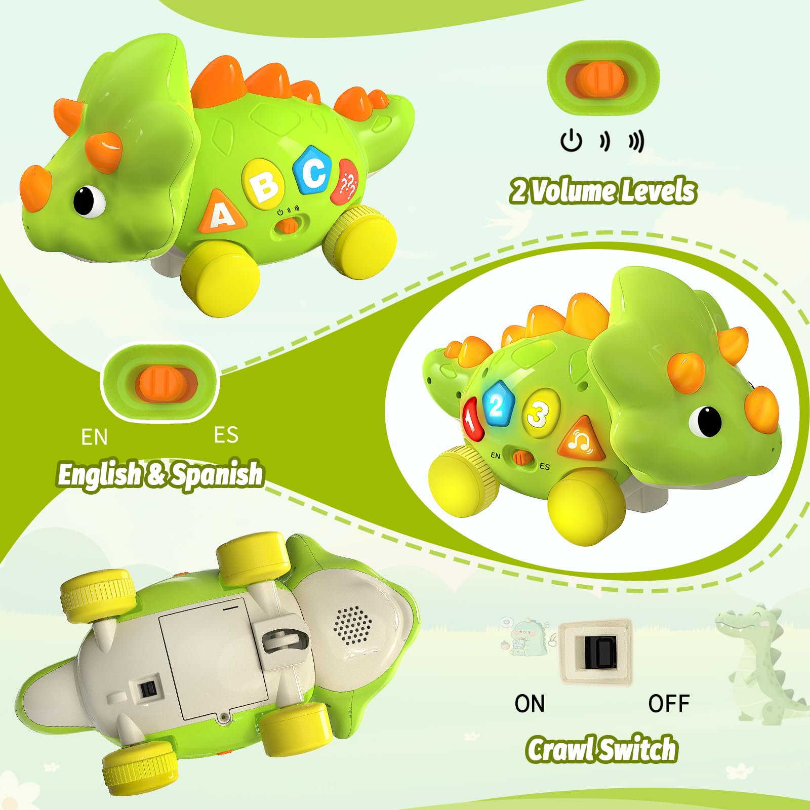 Bilingual Musical Dinosaur Toy – Touch & Go Educational Toy for Toddlers Ages 1–3-Windsor Avenue Toys