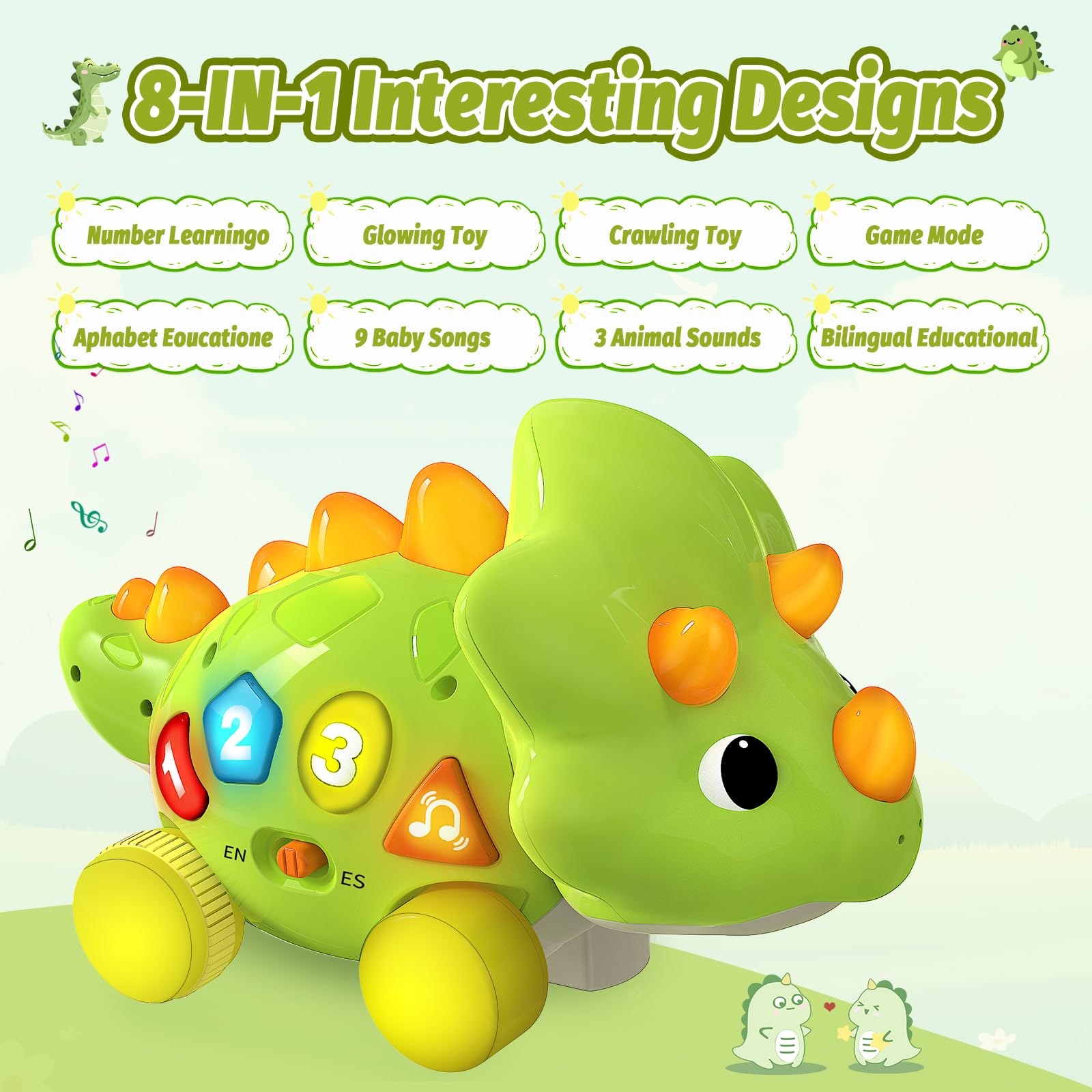 Bilingual Musical Dinosaur Toy – Touch & Go Educational Toy for Toddlers Ages 1–3-Windsor Avenue Toys