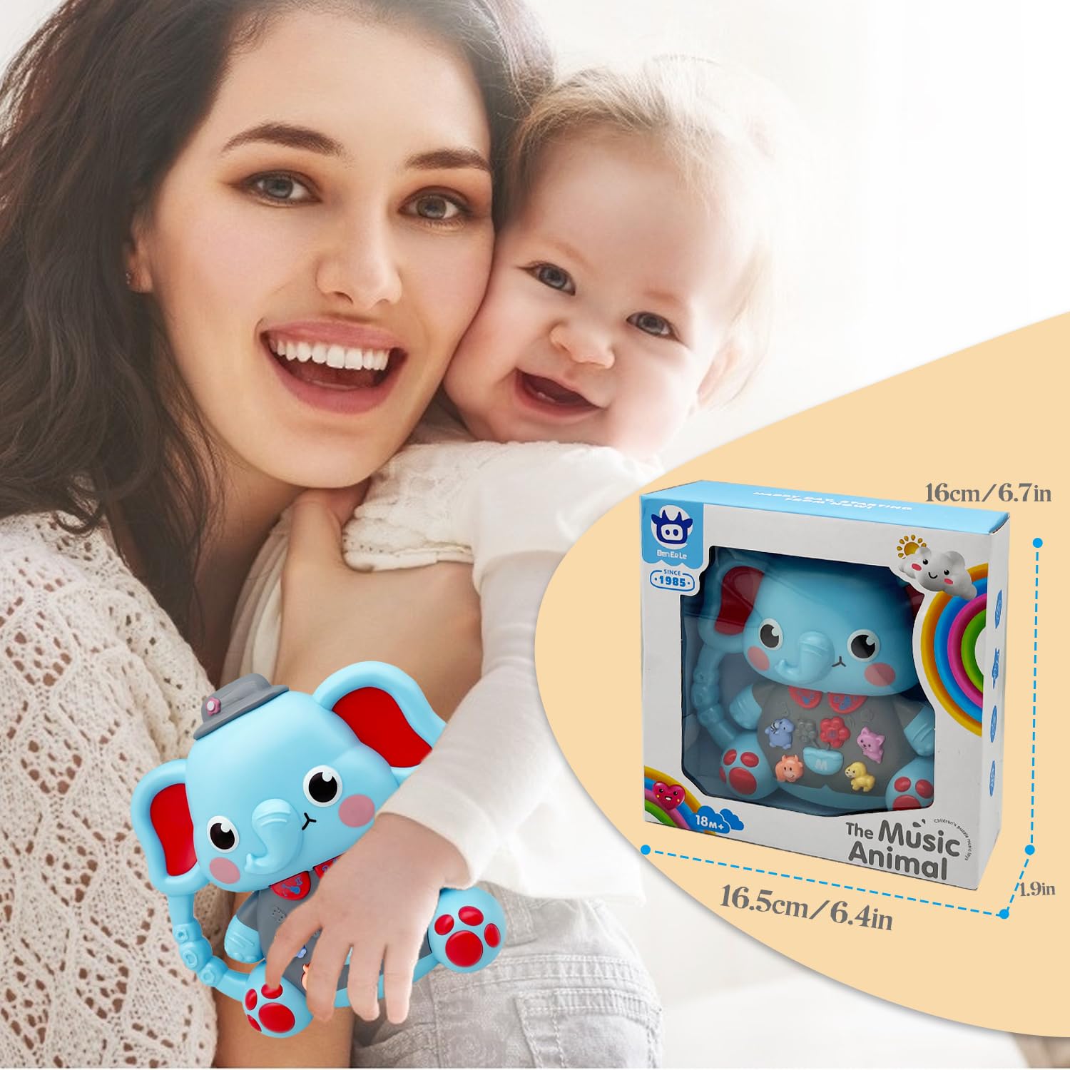 Elephant Musical Toy for Toddlers – Light-Up Piano for Ages 6–36 Months, Educational Gift for 1–3 Year Olds-Windsor Avenue Toys