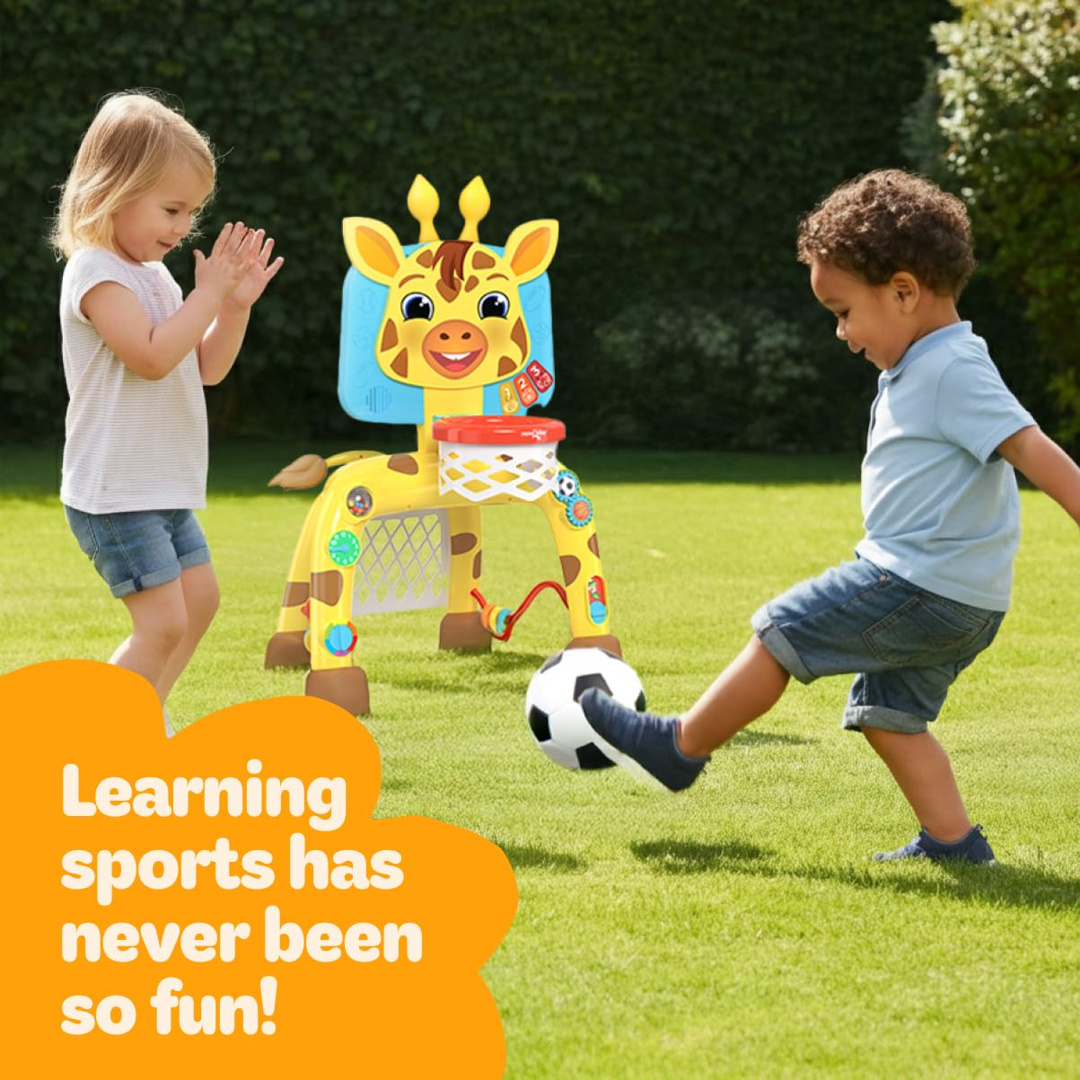 Giraffe Basketball Hoop & Soccer Goal Activity Toy – Lights & Sounds – Ages 1–3 Years-Windsor Avenue Toys