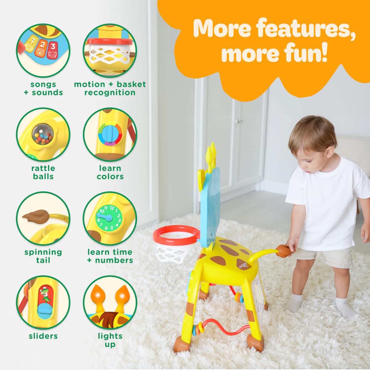 Giraffe Basketball Hoop & Soccer Goal Activity Toy – Lights & Sounds – Ages 1–3 Years-Windsor Avenue Toys