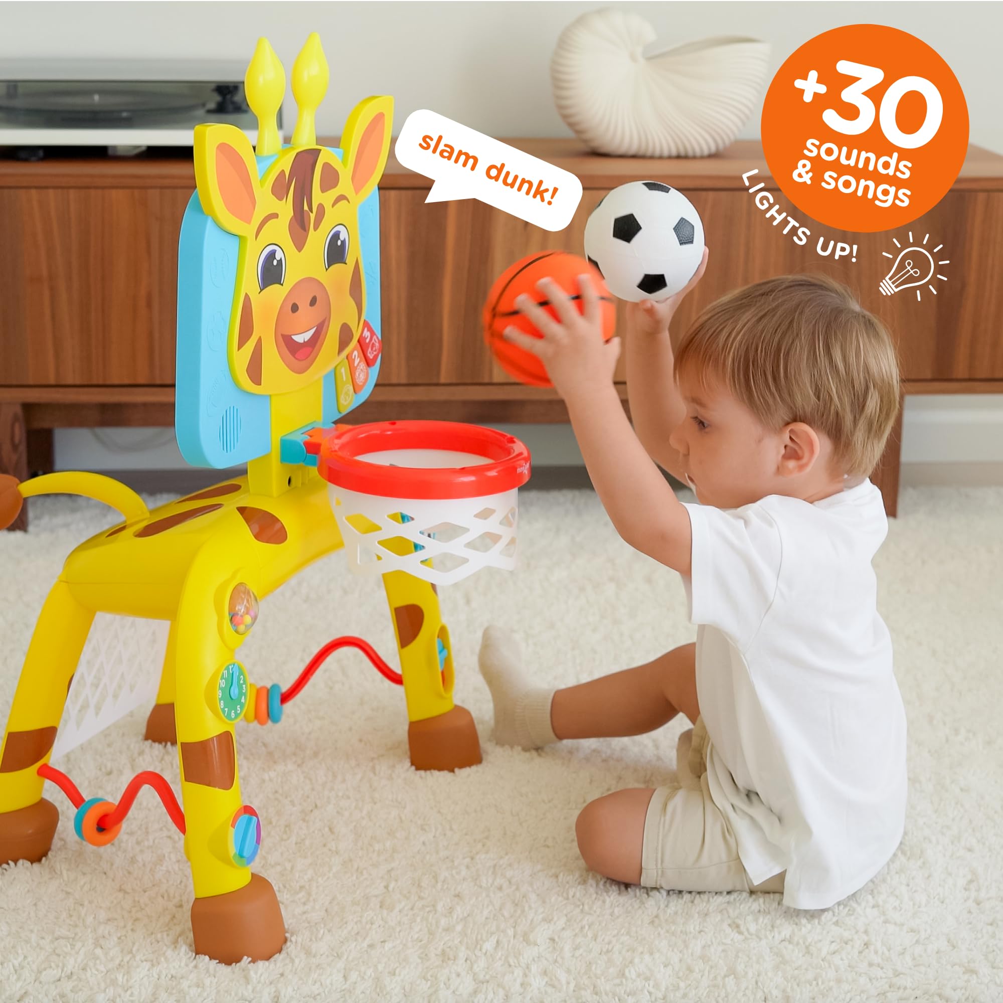 Giraffe Basketball Hoop & Soccer Goal Activity Toy – Lights & Sounds – Ages 1–3 Years-Windsor Avenue Toys