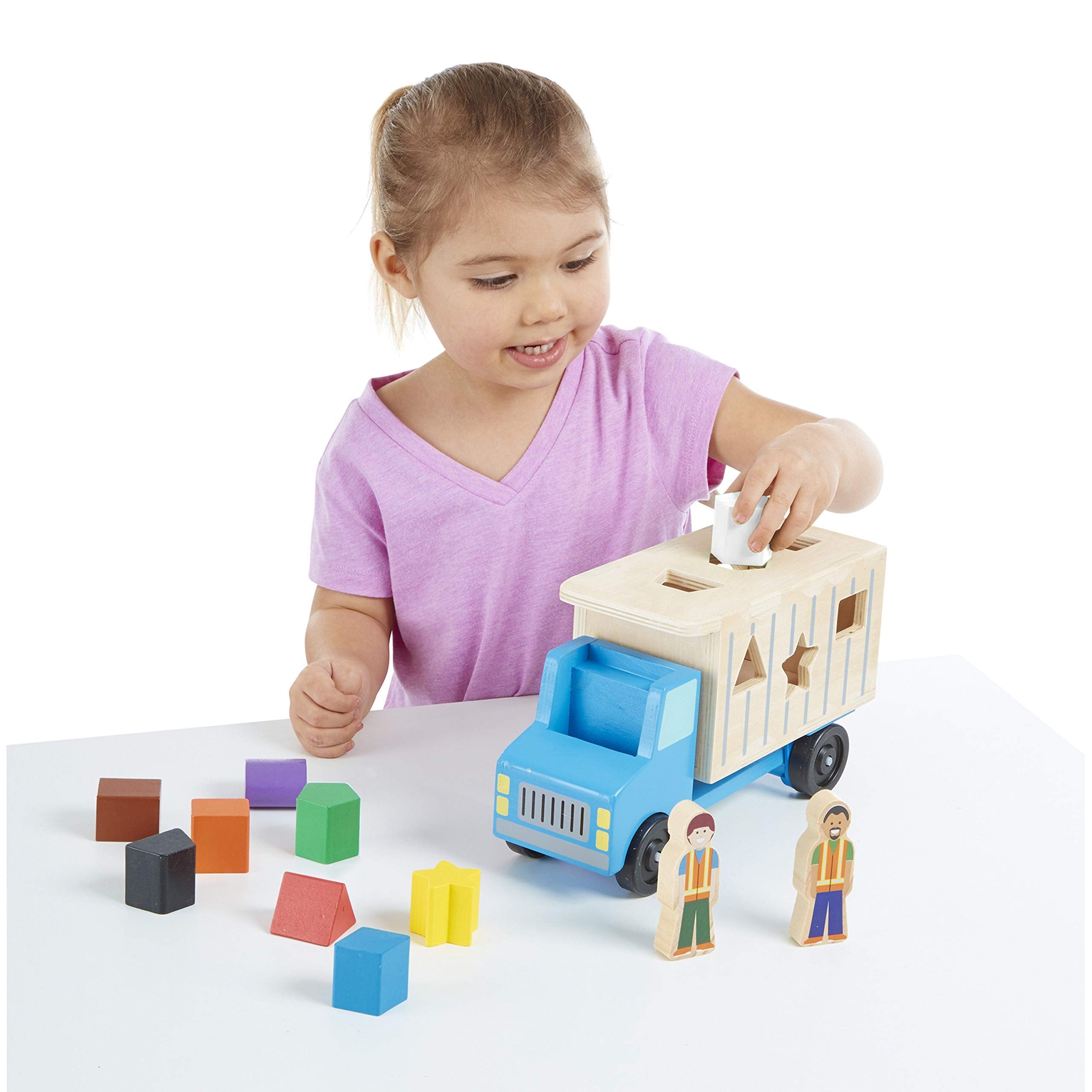 Melissa & Doug Wooden Dump Truck Shape Sorter Toy – 9 Shapes & 2 Figures-Windsor Avenue Toys