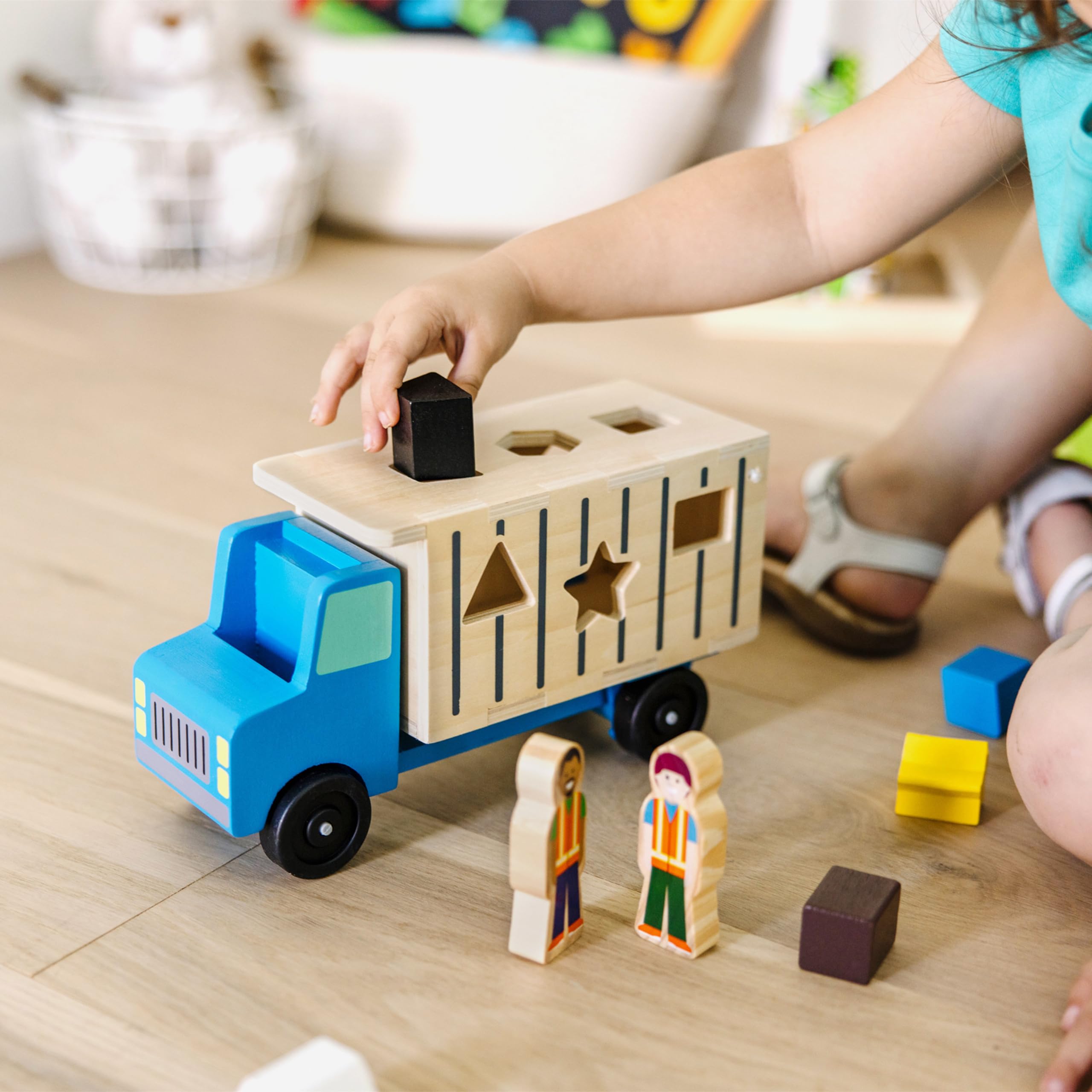 Melissa & Doug Wooden Dump Truck Shape Sorter Toy – 9 Shapes & 2 Figures-Windsor Avenue Toys