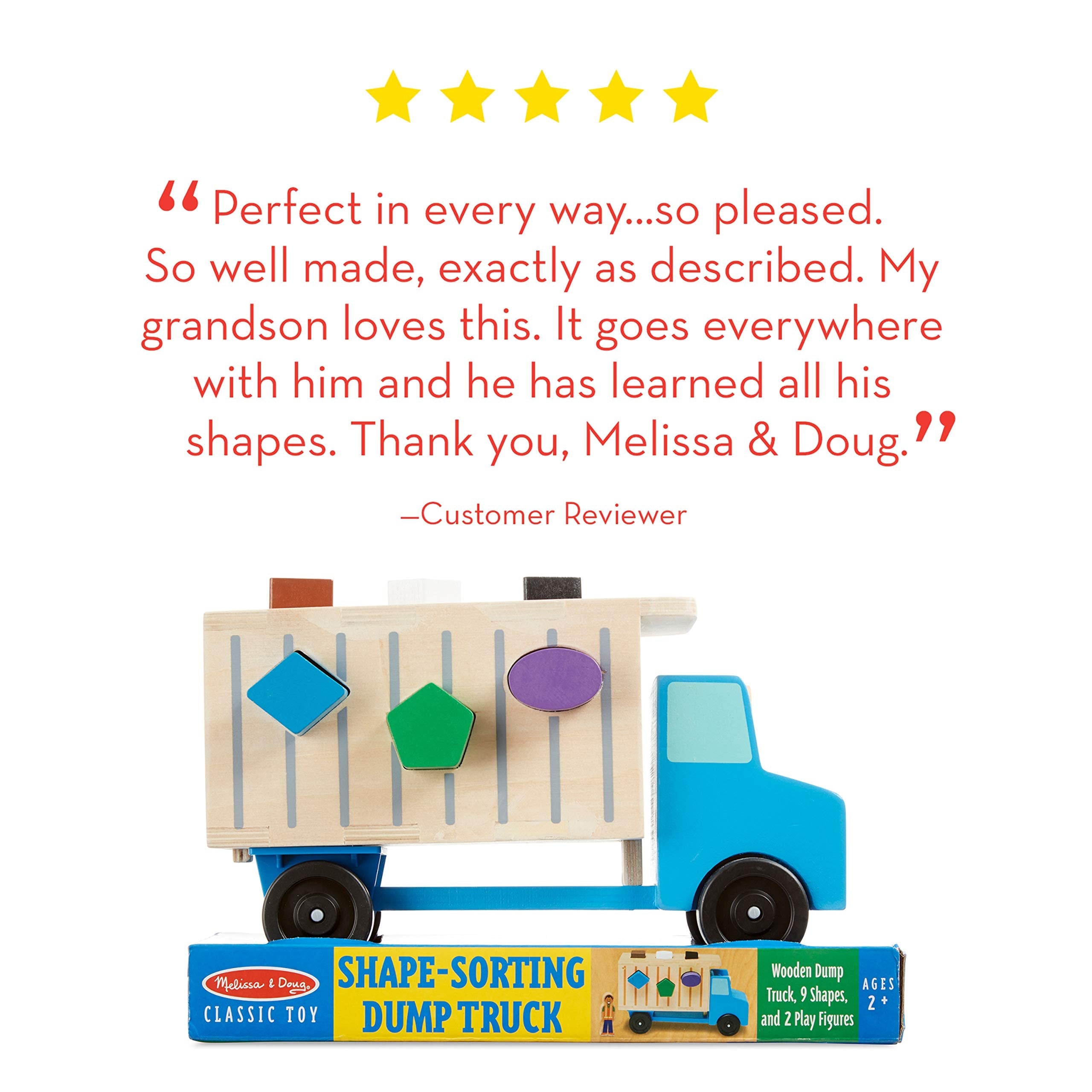 Melissa & Doug Wooden Dump Truck Shape Sorter Toy – 9 Shapes & 2 Figures-Windsor Avenue Toys