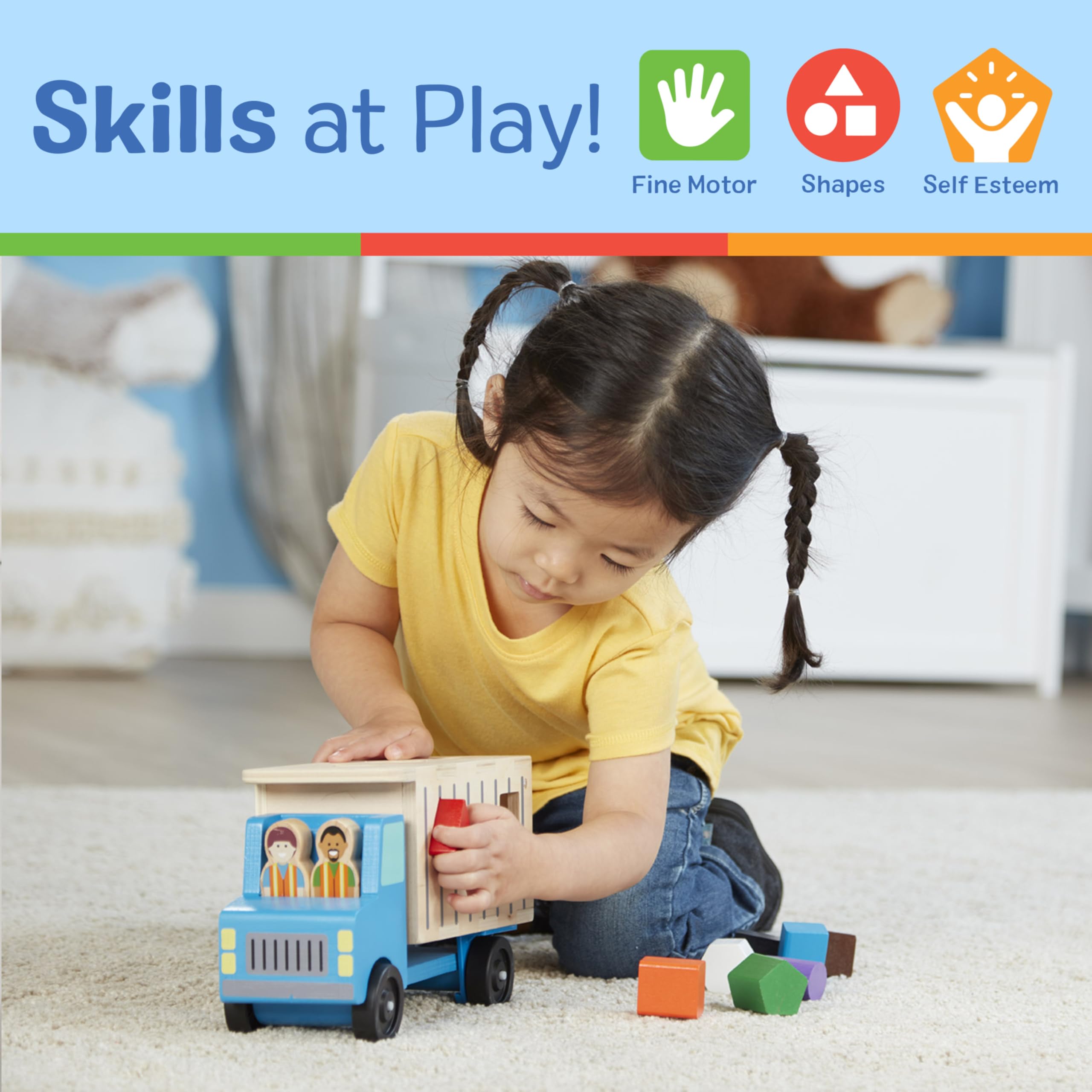 Melissa & Doug Wooden Dump Truck Shape Sorter Toy – 9 Shapes & 2 Figures-Windsor Avenue Toys