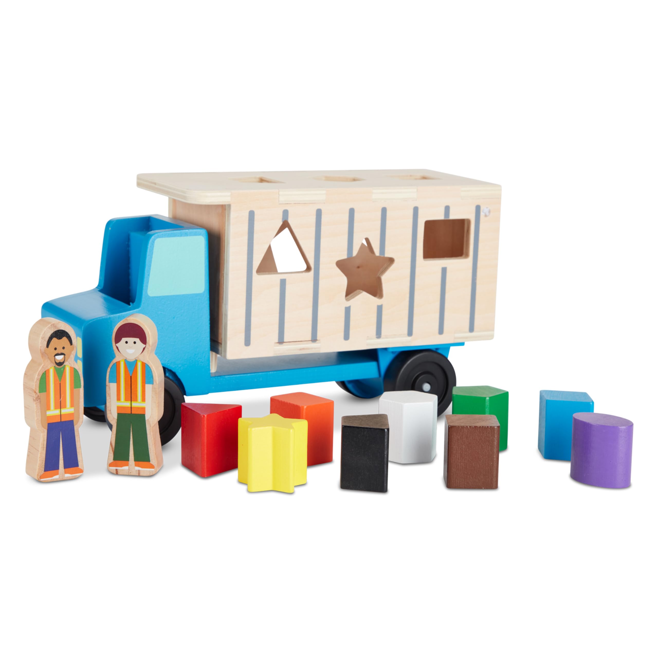 Melissa & Doug Wooden Dump Truck Shape Sorter Toy – 9 Shapes & 2 Figures-Windsor Avenue Toys