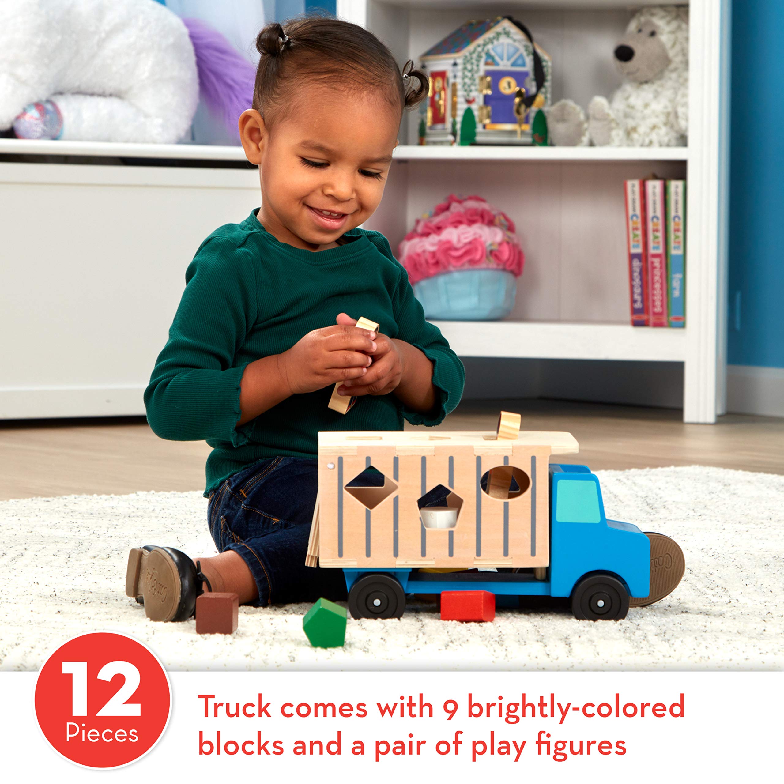 Melissa & Doug Wooden Dump Truck Shape Sorter Toy – 9 Shapes & 2 Figures-Windsor Avenue Toys