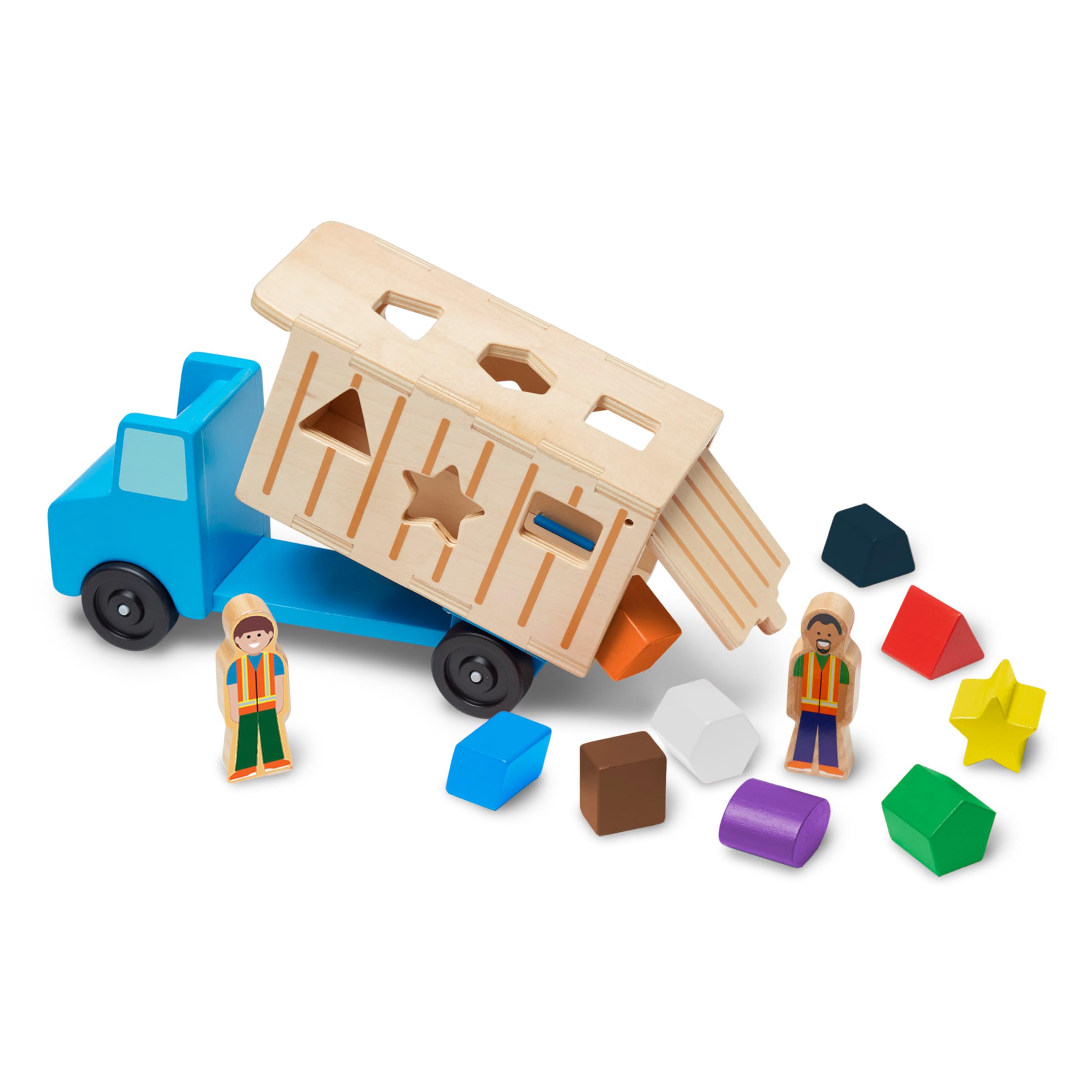 Melissa & Doug Wooden Dump Truck Shape Sorter Toy – 9 Shapes & 2 Figures-Windsor Avenue Toys