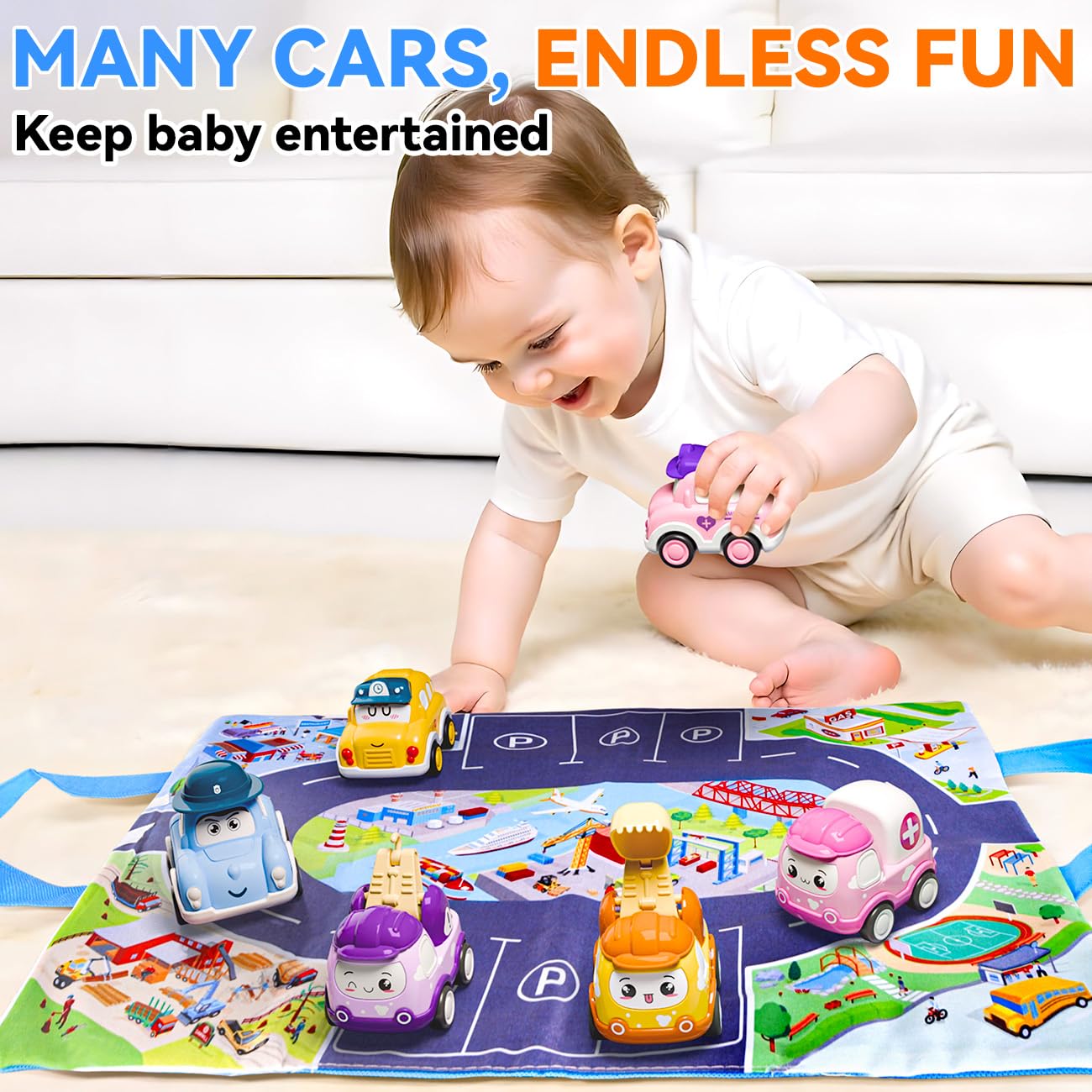 Mini Pull-Back Truck Set with Playmat – 12 Pieces – Ages 1–2-Windsor Avenue Toys