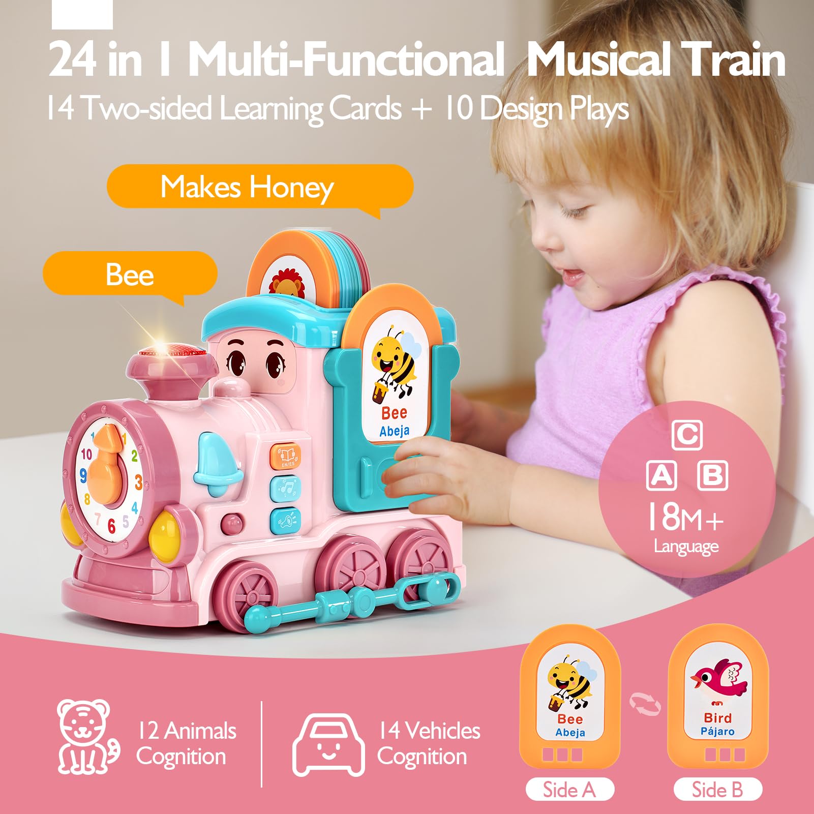 Musical Activity Train Toy with Talking Flash Cards (EN/ES) – Educational Toddler Gift – Ages 1–2-Windsor Avenue Toys