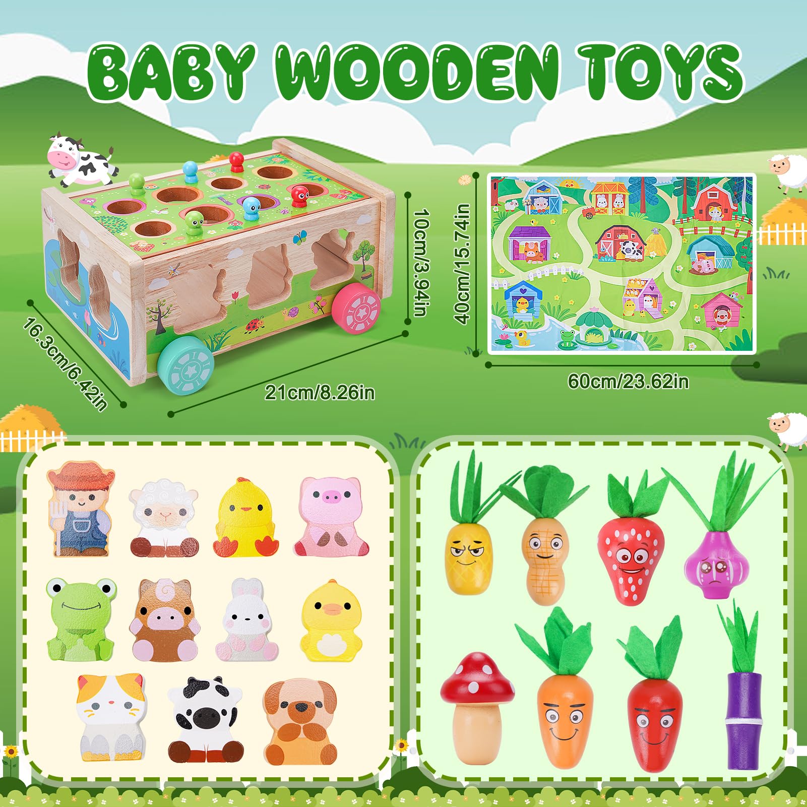 Wooden Farm Toy with Game Map – Educational Fine Motor Skills – Ages 1–3-Windsor Avenue Toys