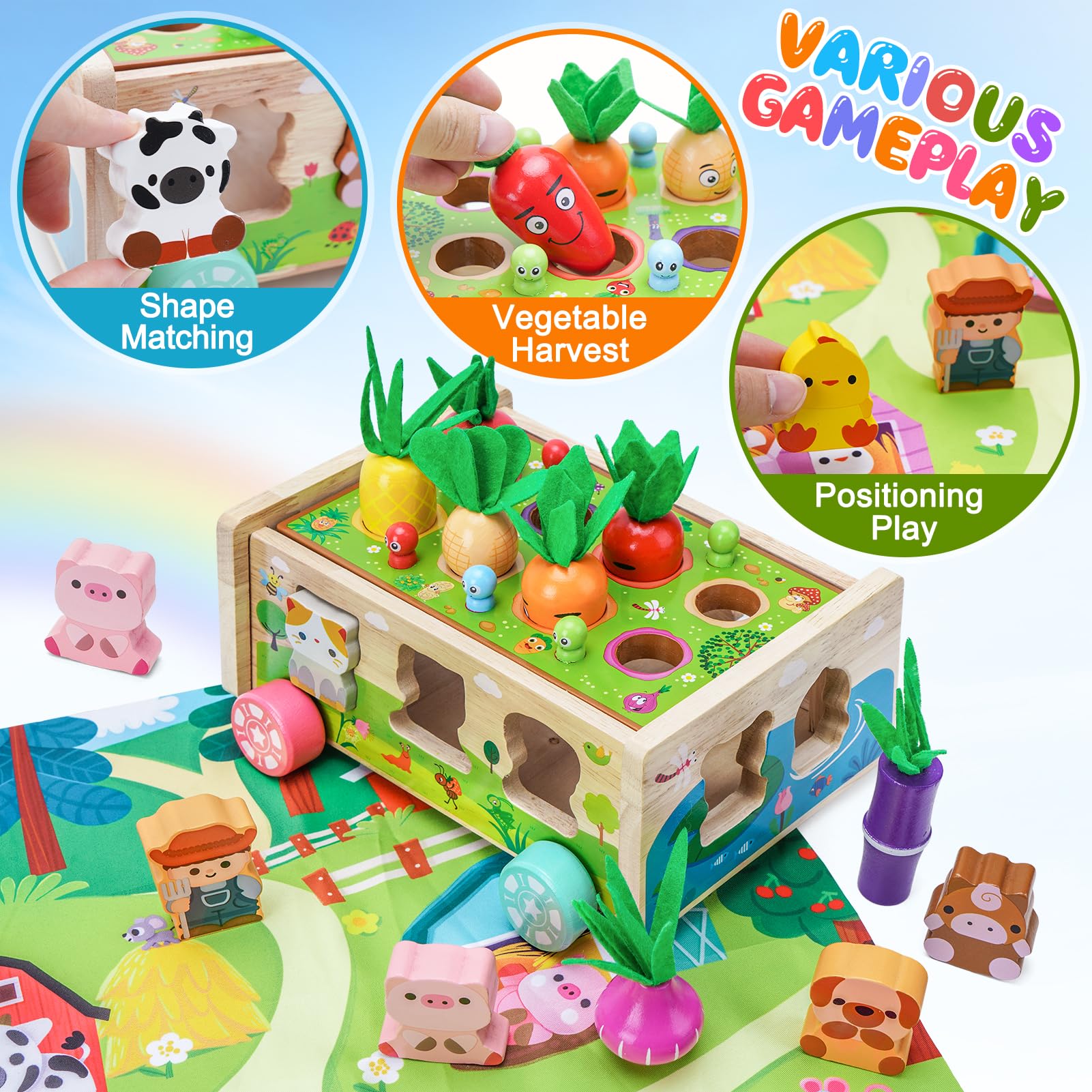 Wooden Farm Toy with Game Map – Educational Fine Motor Skills – Ages 1–3-Windsor Avenue Toys