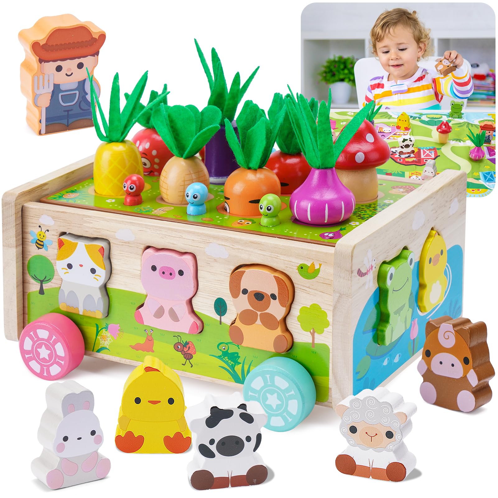 Wooden Farm Toy with Game Map – Educational Fine Motor Skills – Ages 1–3-Windsor Avenue Toys