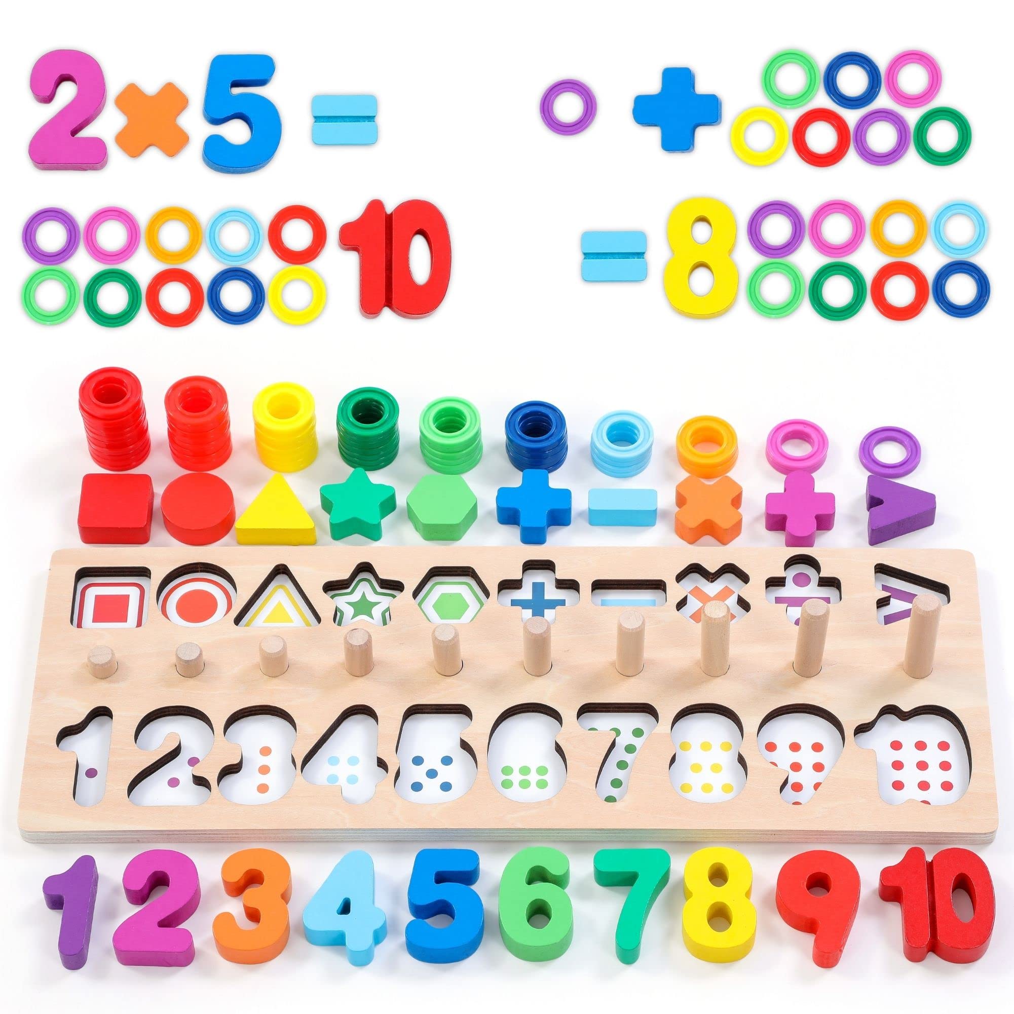 Wooden Montessori Toy – Rainbow Number, Shape & Counting Puzzle – Ages 1+-Windsor Avenue Toys