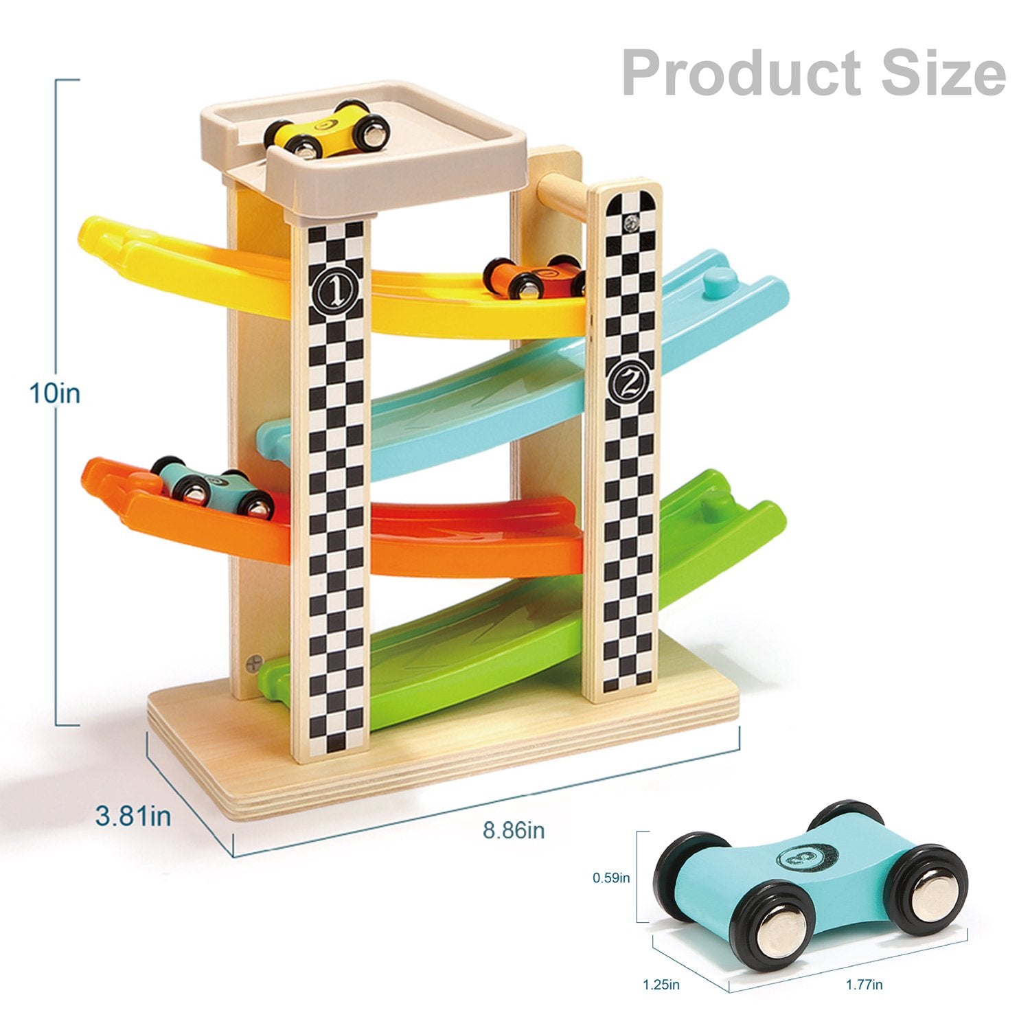 Wooden Race Track Car Ramp with 4 Mini Cars – Toddler Toy for Ages 1–2-Windsor Avenue Toys