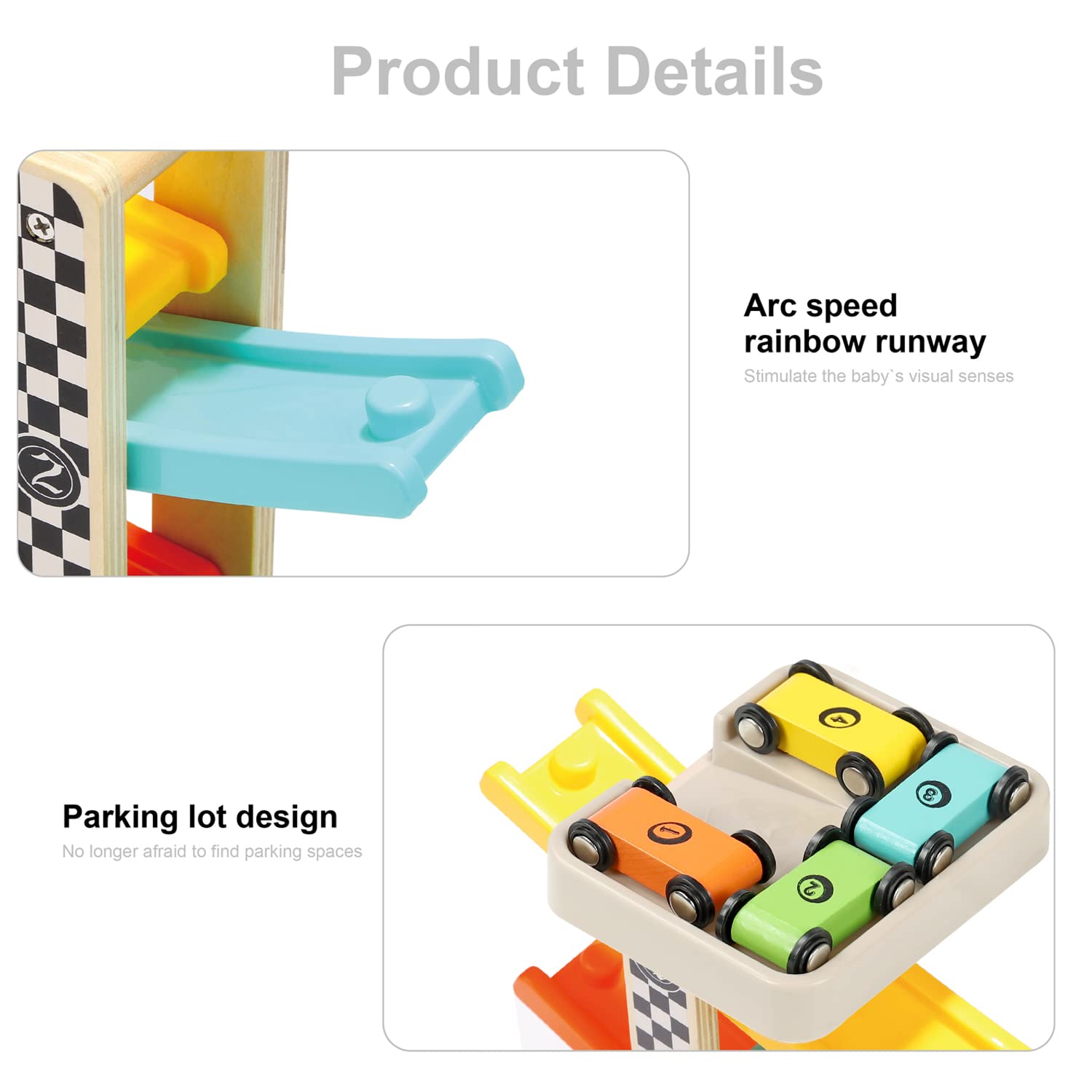 Wooden Race Track Car Ramp with 4 Mini Cars – Toddler Toy for Ages 1–2-Windsor Avenue Toys