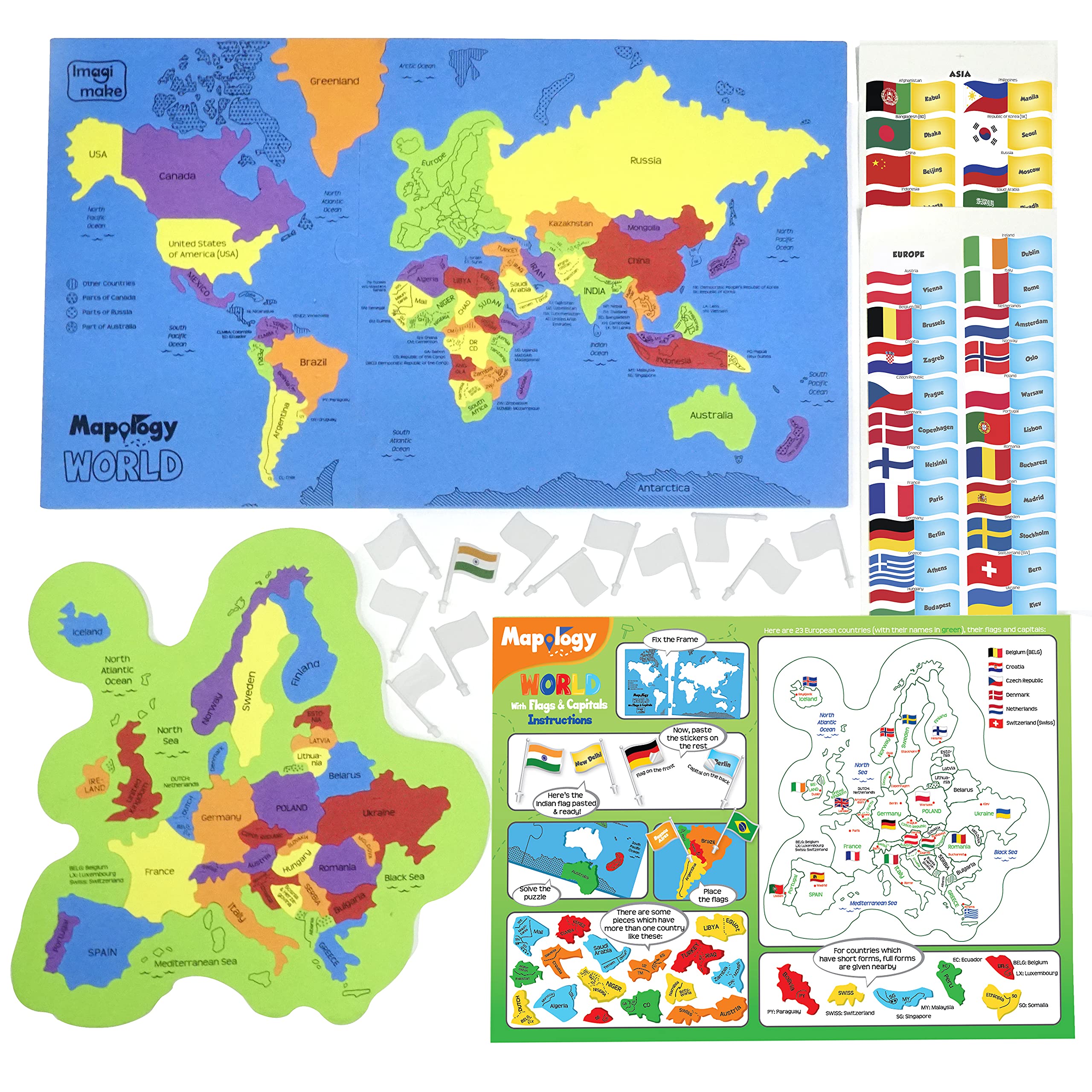 World Map Puzzle – Flags & Capitals – Ages 5–13 Educational Toy-Windsor Avenue Toys