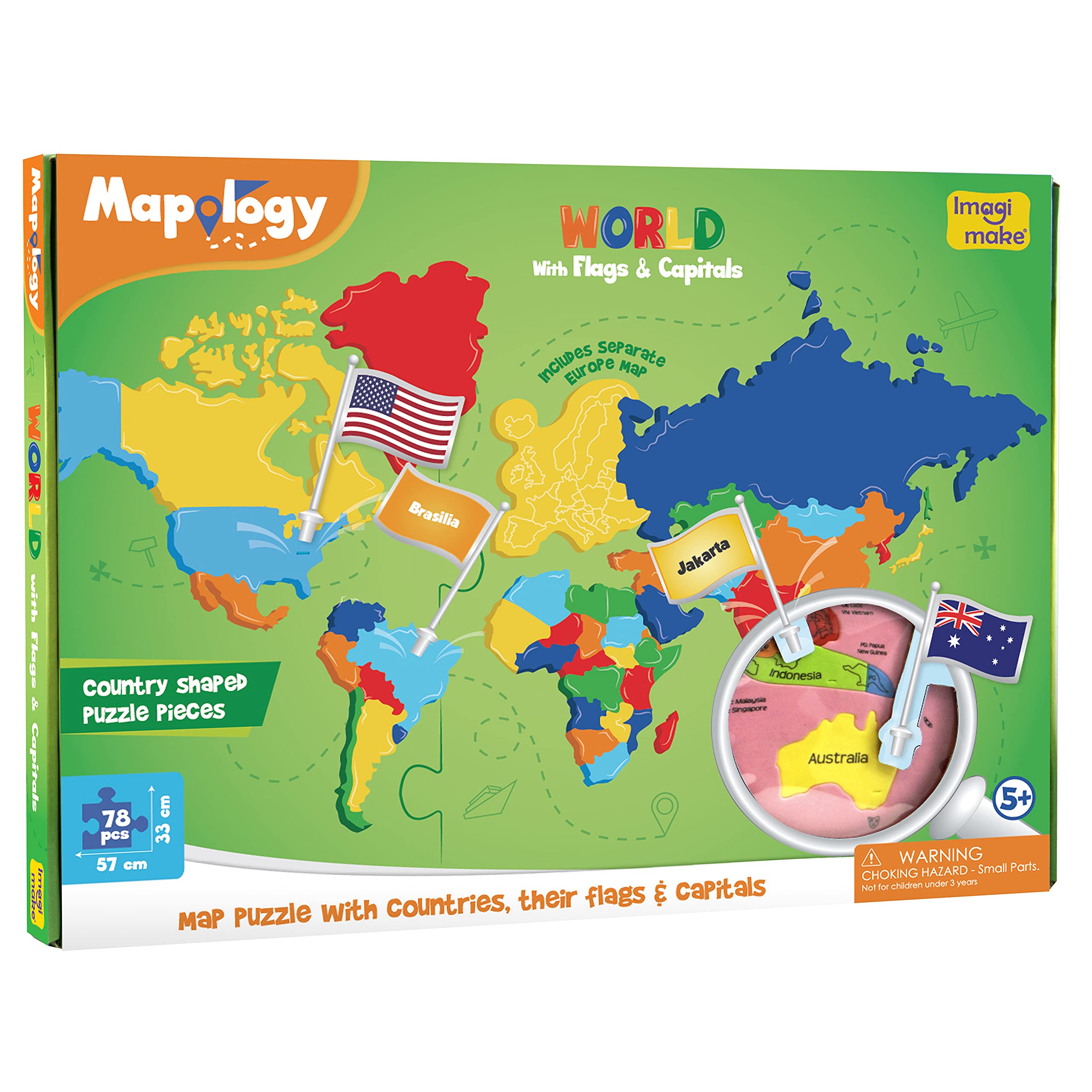World Map Puzzle – Flags & Capitals – Ages 5–13 Educational Toy-Windsor Avenue Toys