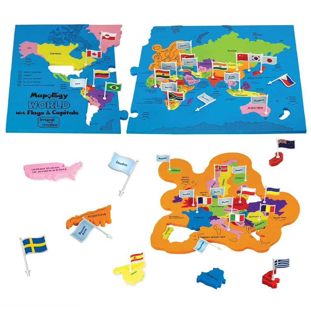 World Map Puzzle – Flags & Capitals – Ages 5–13 Educational Toy-Windsor Avenue Toys